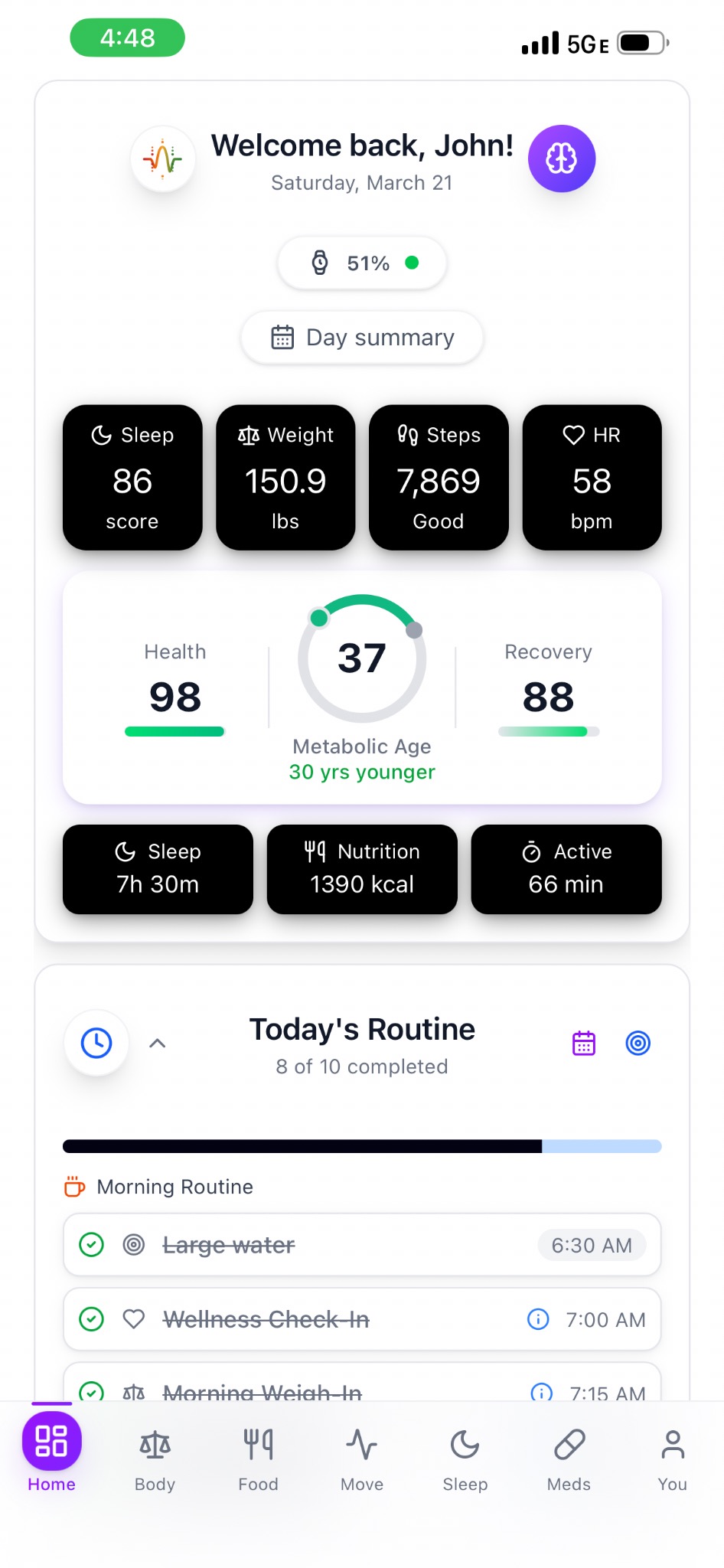 Home dashboard screen