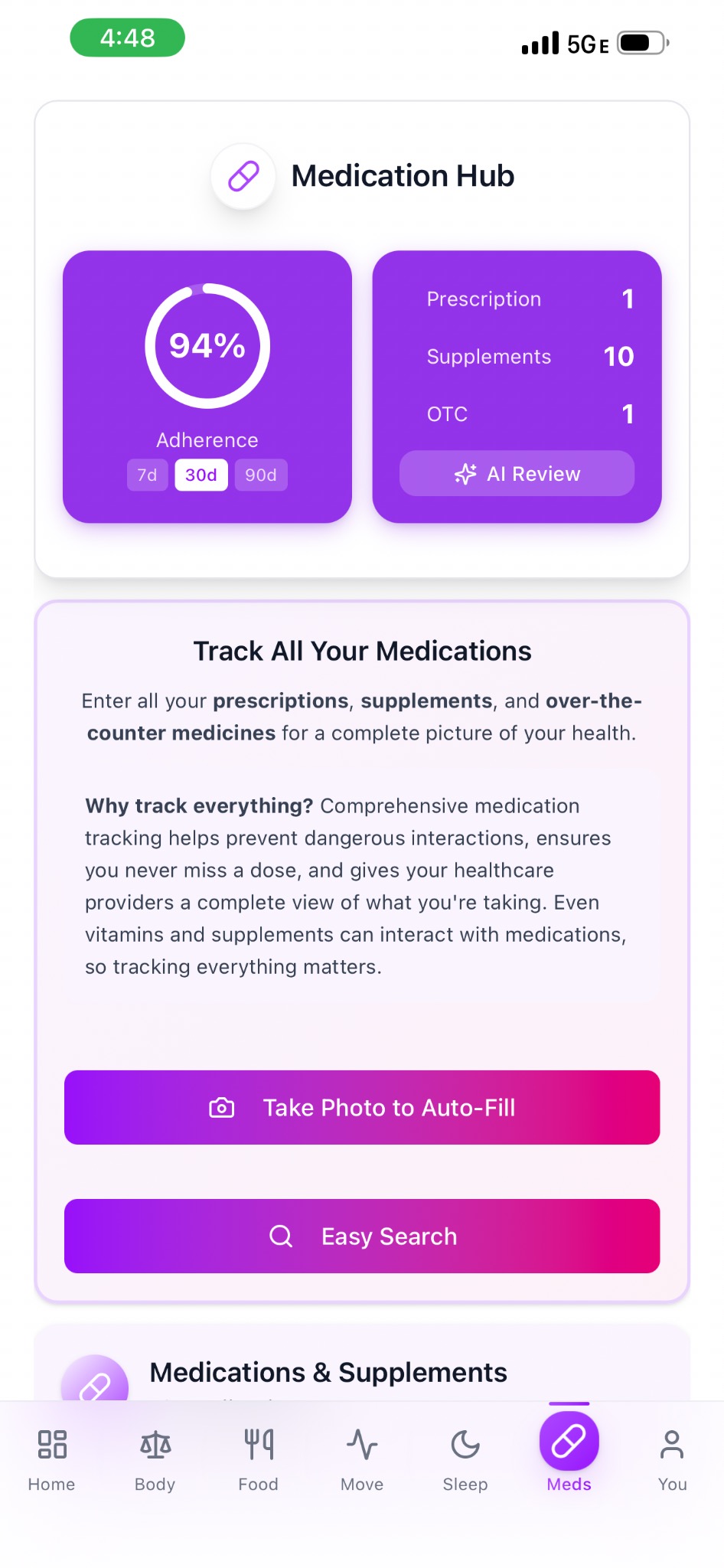 Medication hub screen