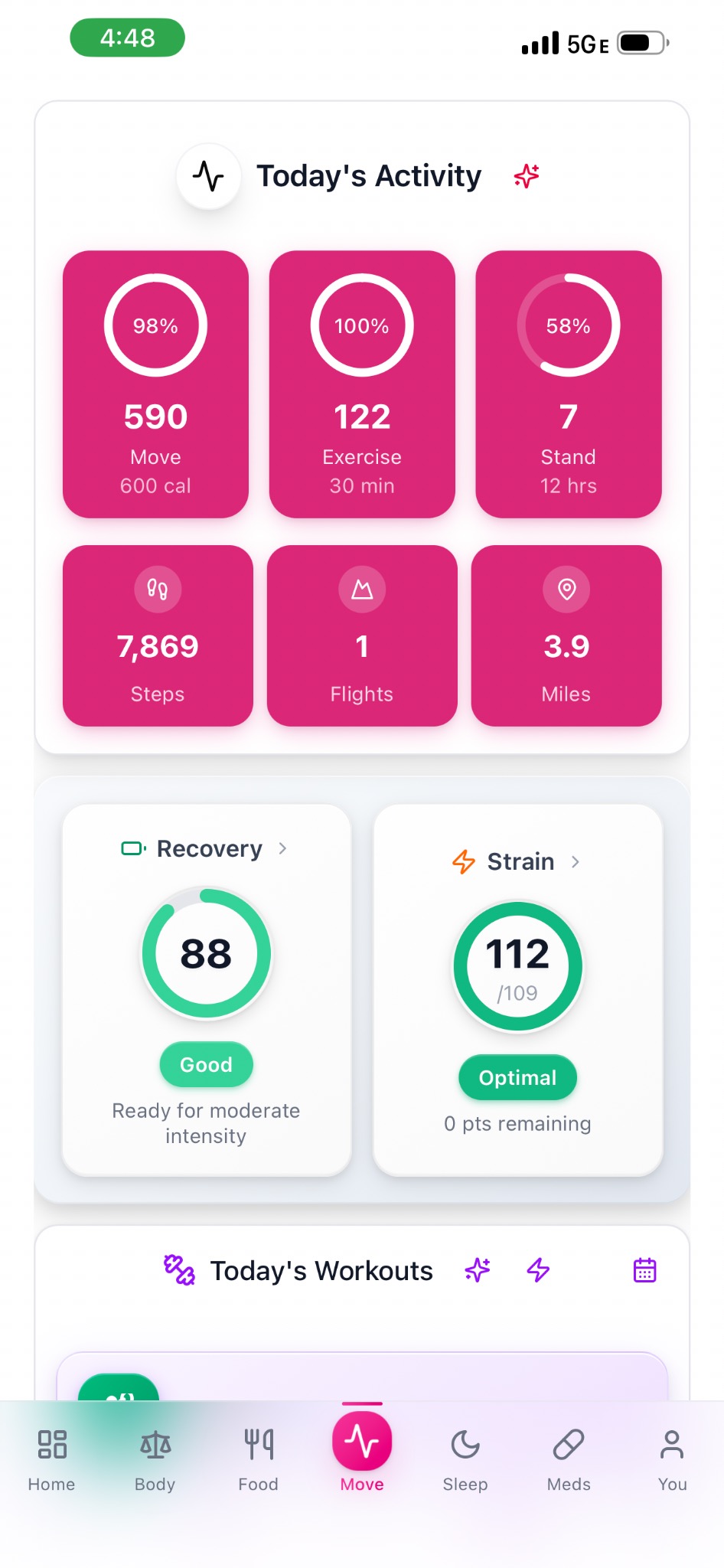 Activity and movement screen